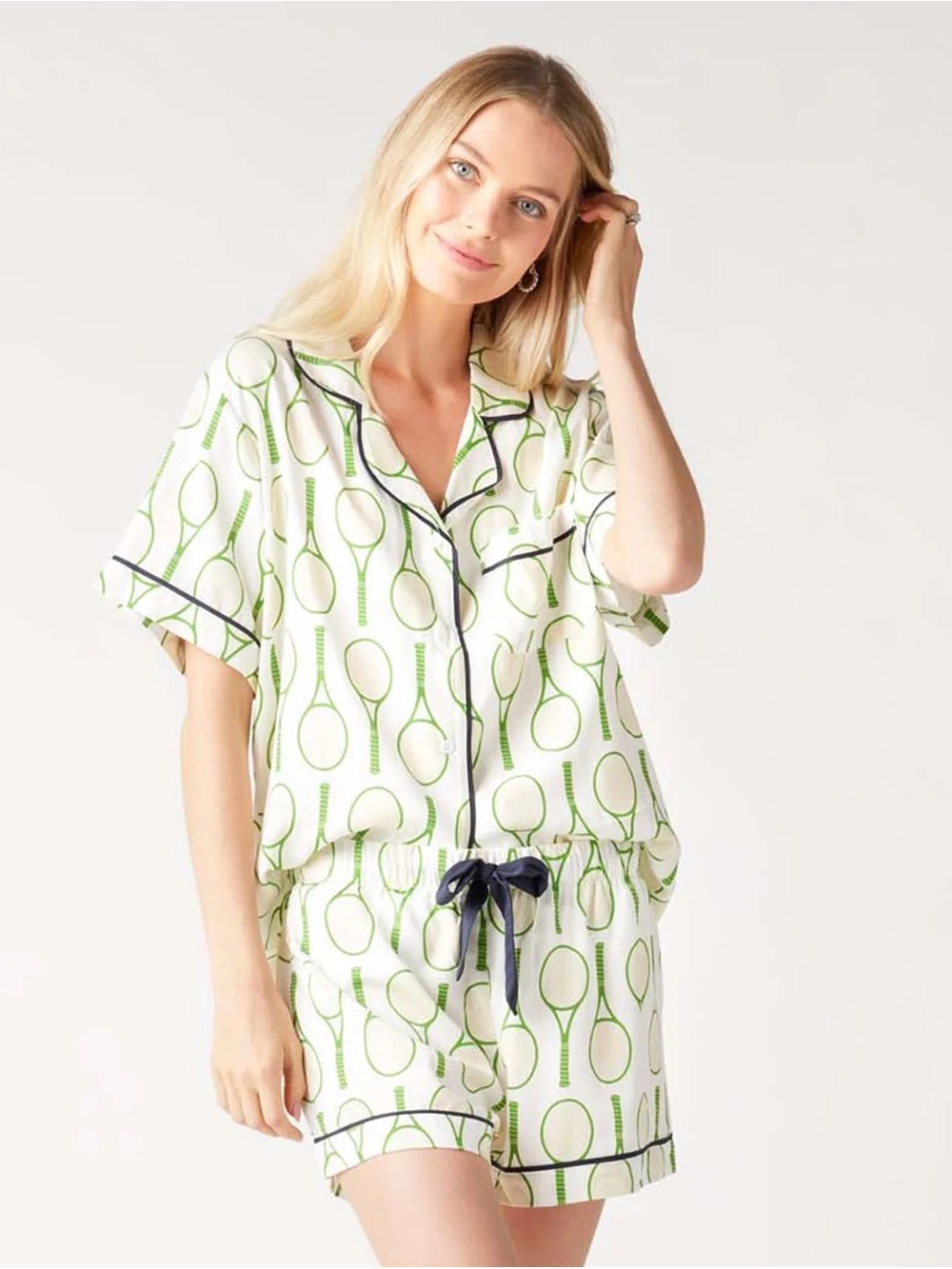 NWT KATIE KIME Tennis Time Pajama Shorts Set - Green SIZE XS - Picture 2 of 5